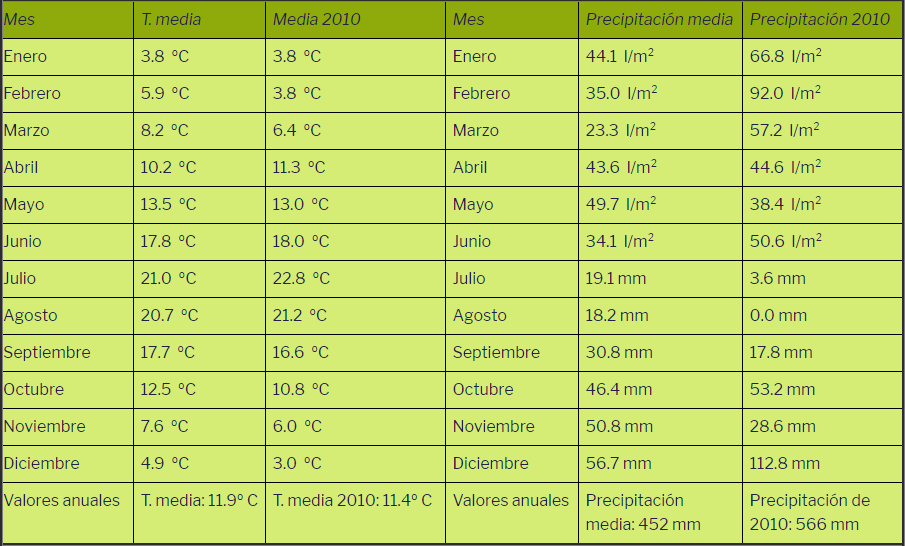 Temperaturas y precipitaciones del año 2010