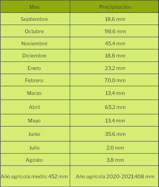 Precipitaciones del año agrícola 2019-2020 en Maire de Castroponce.